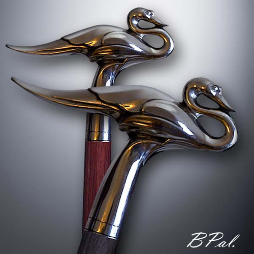 Collectible walking stick Swan design is created and produced in the USA. Artistic walking canes handles are cast from Sterling silver or Bronze and mounted on an exotic wood shaft. Somebody using a walking stick might want not only physical support, but also some level of decorative and aesthetic value. Nevertheless, while considering the aesthetics of the walking cane it is important to remember that the comfort, physical stability and security of the walking canes should also be given priority. Functional and decorative walking canes can be requested as a beautiful anniversary gift.
