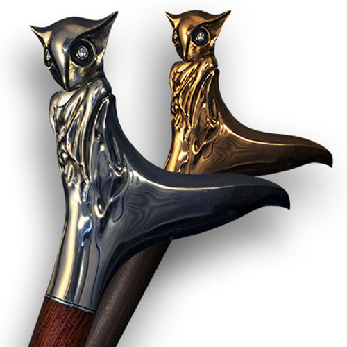 Handmade walking canes Night Owl design is created and produced in the USA. Custom walking canes will be made individually and signed at your request. Functional and decorative walking sticks can be requested as a beautiful anniversary gift. Somebody using a walking canes might want not only physical support, but also some level of decorative and aesthetic value that is why for many centuries walking canes have captured the attention of artists and jewelers. Nevertheless, while considering the aesthetics of the walking cane it is important to remember that the comfort, physical stability and security of the walking sticks should also be given priority.