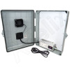 Altelix 17x14x6 Polycarbonate + ABS Vented Weatherproof RF Transparent Enclosure with PVC Non-Metallic Equipment Mounting Plate, 120 VAC Outlets, Power Cord & Cooling Fan with Digital Temperature Controller