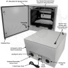 Altelix 24x24x16 Steel Weatherproof NEMA Enclosure with Heavy Duty 19" Wide Adjustable 8U Rack Frame, Dual Cooling Fans, Dual 120 VAC Duplex Outlets and Power Cord