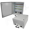 Altelix 28x24x16 Industrial DIN Rail Steel Weatherproof NEMA Enclosure with Single 120 VAC Duplex Outlet, Power Cord and 85°F Turn-On Cooling Fans