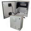 Altelix 28x24x16 Steel Weatherproof NEMA Enclosure with 19" Wide 6U Rack Frame, Dual Door Mounted Cooling Fans, Dual 120 VAC Duplex Outlets and Power Cord