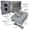 Altelix 14x11x5 Polycarbonate + ABS Vented Fan Cooled Weatherproof NEMA Enclosure with Aluminum Mounting Plate, 120 VAC GFCI Outlets & Power Cord