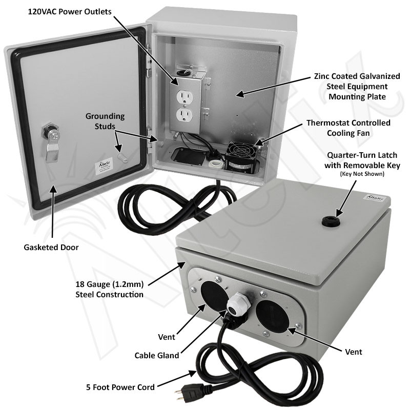 Altelix 12x10x6 Steel Weatherproof NEMA Enclosure with Cooling Fan