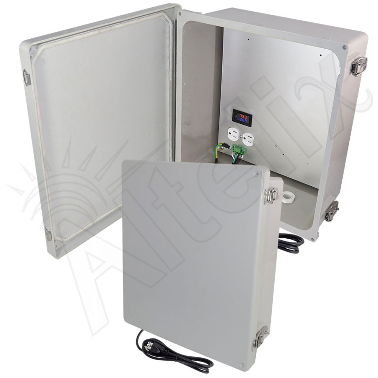 Altelix 14x12x6 Fiberglass Weatherproof Heated NEMA Enclosure with 120 VAC  Outlets, Power Cord & 200W Heater with Digital Temperature Controller