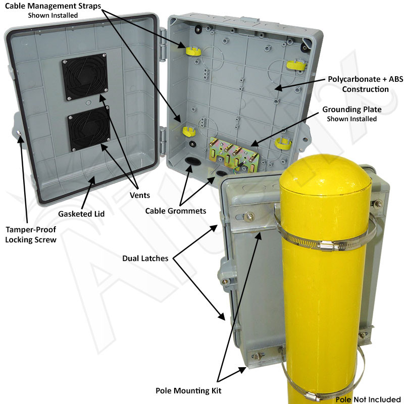 Altelix 14x11x5 NEMA Polycarbonate Vented Pole Mount Utility Box