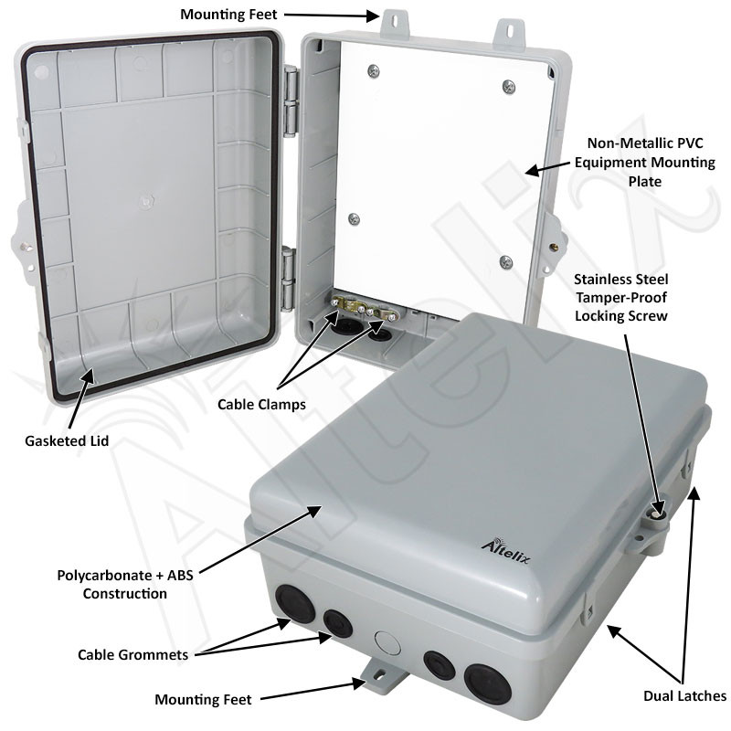 Altelix 12x9x5 NEMA 4X Polycarbonate Outdoor Enclosure with No