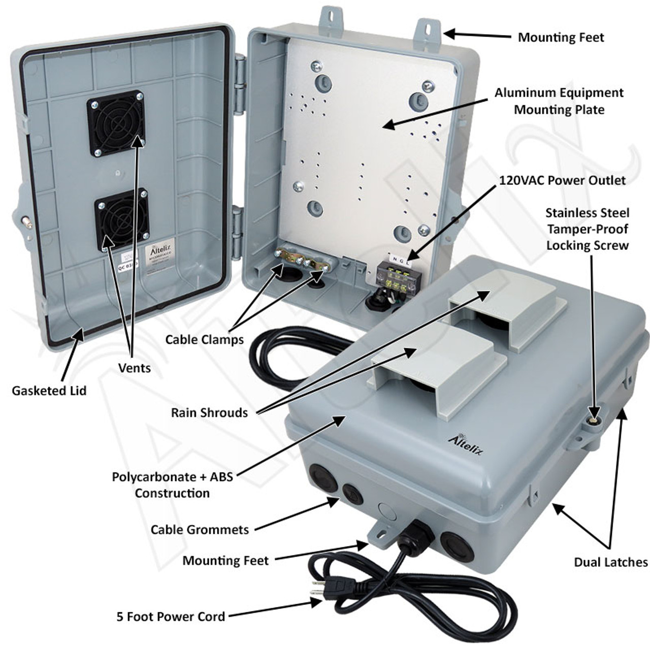 Altelix 12x9x7 PC+ABS Weatherproof Vented Utility Box NEMA Enclosure w