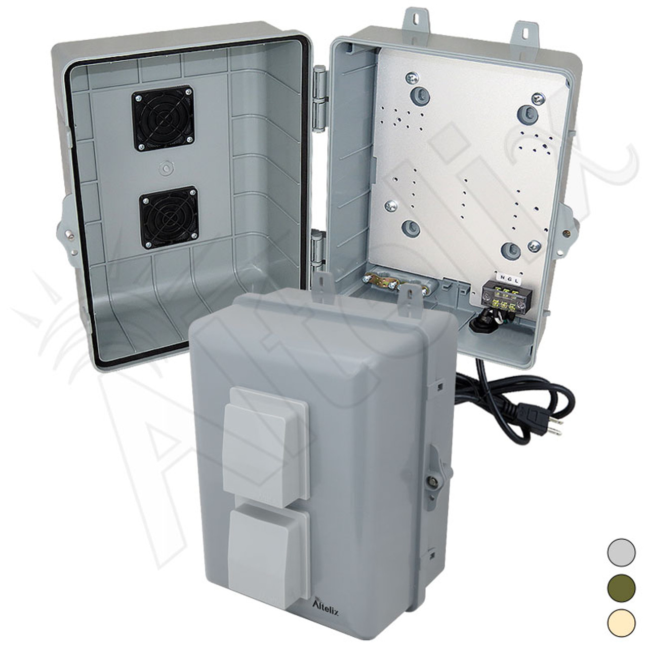 Altelix 12x9x7 PC+ABS Weatherproof Vented Utility Box NEMA Enclosure with  120VAC Power Terminal & Power Cord