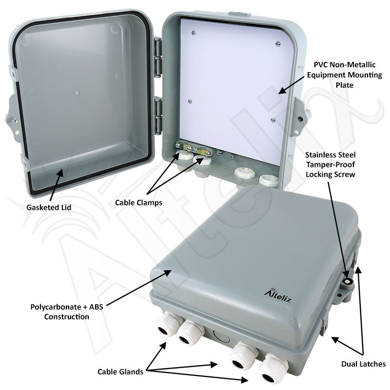 Altelix 10x9x4 NEMA 4X Polycarbonate Outdoor Enclosure with No