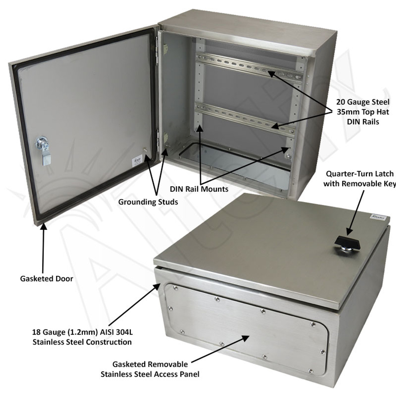 Altelix 16x16x8 Industrial DIN Rail NEMA 4X Stainless Steel Weatherproof  Enclosure