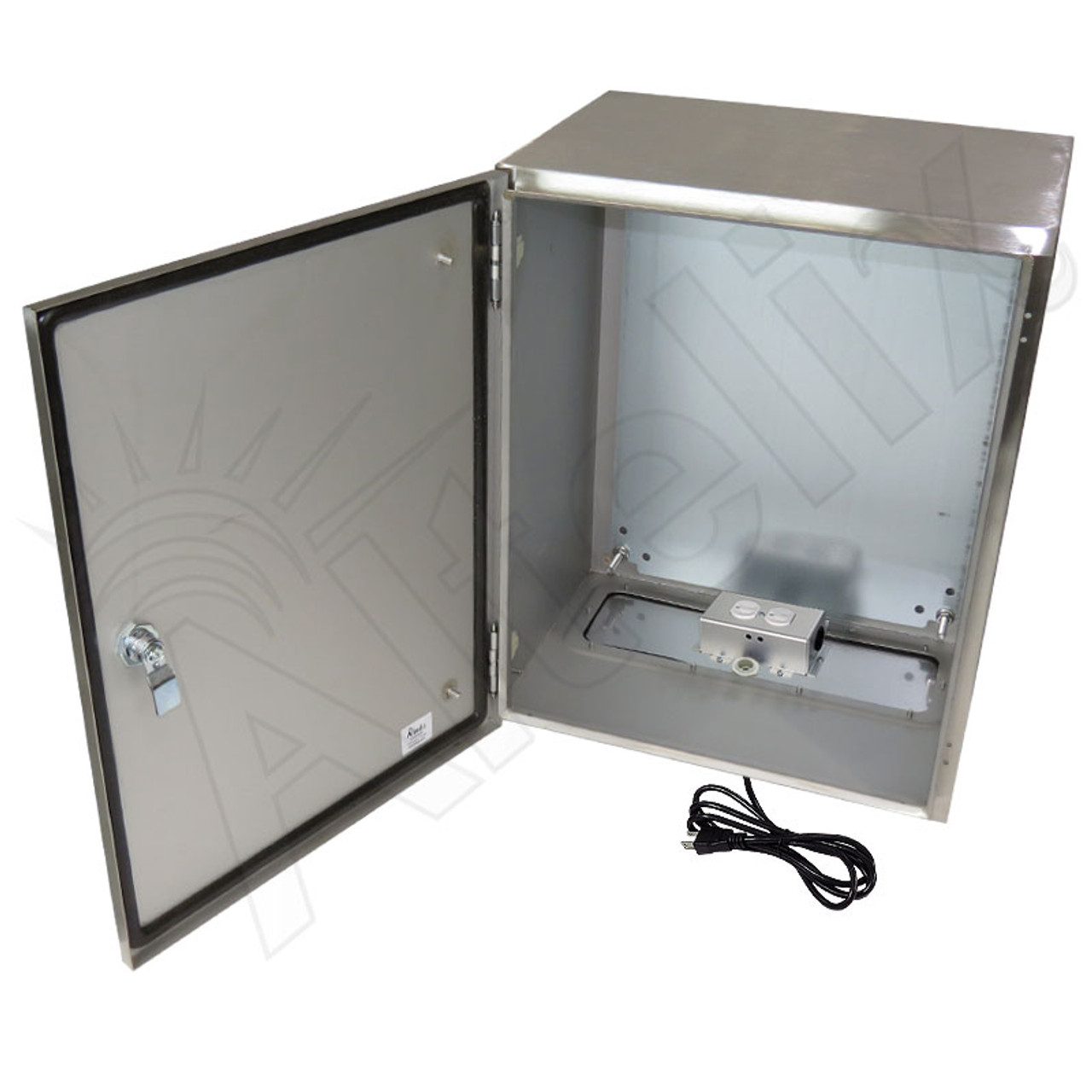 Altelix 20x16x12 NEMA 4X Stainless Steel Weatherproof Enclosure with 120  VAC Outlets and Power Cord