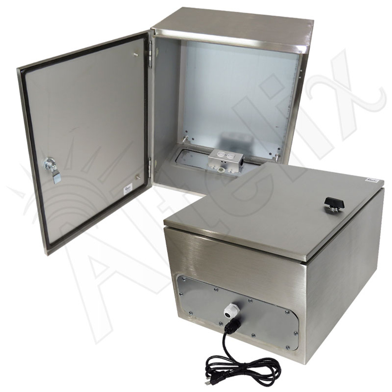 Altelix 20x16x12 NEMA 4X Stainless Steel Weatherproof Enclosure with 120  VAC Outlets and Power Cord