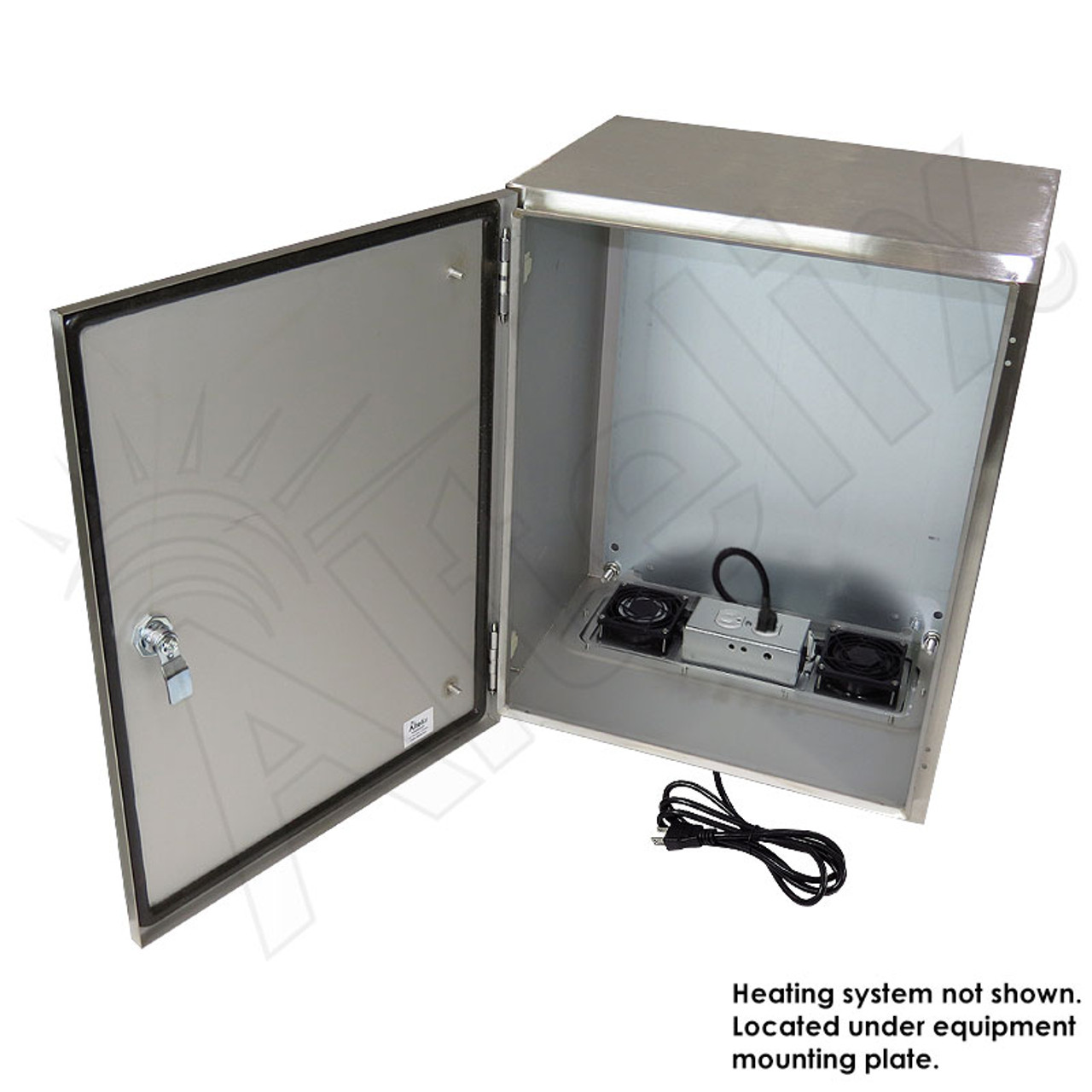 Altelix 20x16x12 Stainless Steel Heated Weatherproof NEMA Enclosure with  Dual Cooling Fans, 200W Heater, 120 VAC Outlets and Power Cord