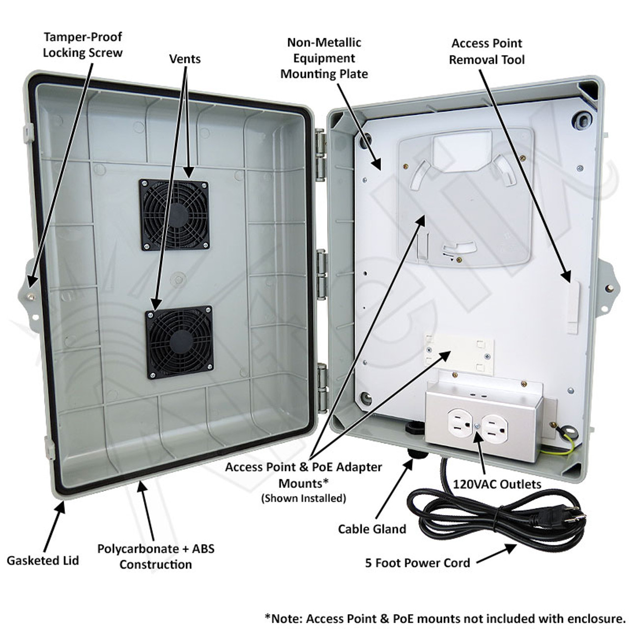 Altelix Vented Weatherproof Enclosure for TP-Link® AC1350 EAP225 V3 Access  Point with 120VAC Outlets and Power Cord