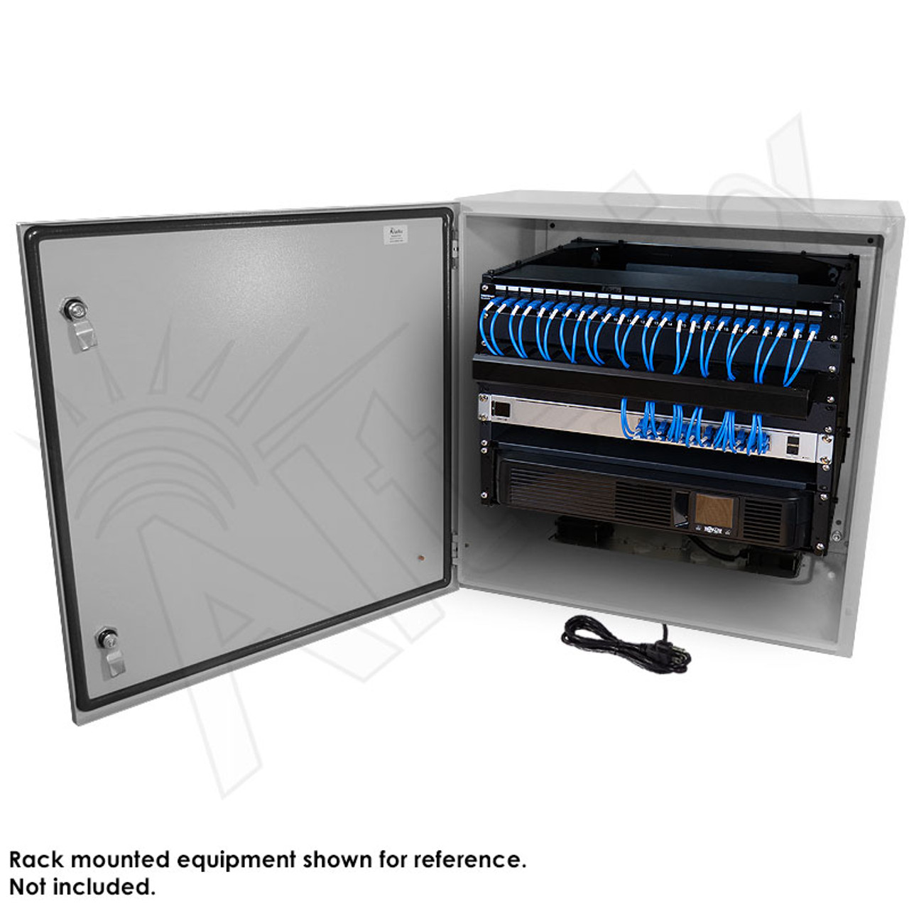 Altelix 24x24x16 Steel Weatherproof NEMA Enclosure with Heavy Duty 19 Wide  Adjustable 8U Rack Frame, Dual 120 VAC Duplex Outlets, Power Cord & 85°F  Turn-On Cooling Fans - Altelix