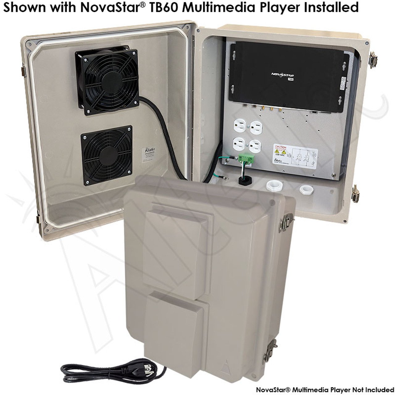 Altelix 14x12x8 Fiberglass Weatherproof Vented NEMA Enclosure for NovaStar®  Taurus Series TB30, TB50 & TB60 Multimedia Players with Cooling Fan, 120