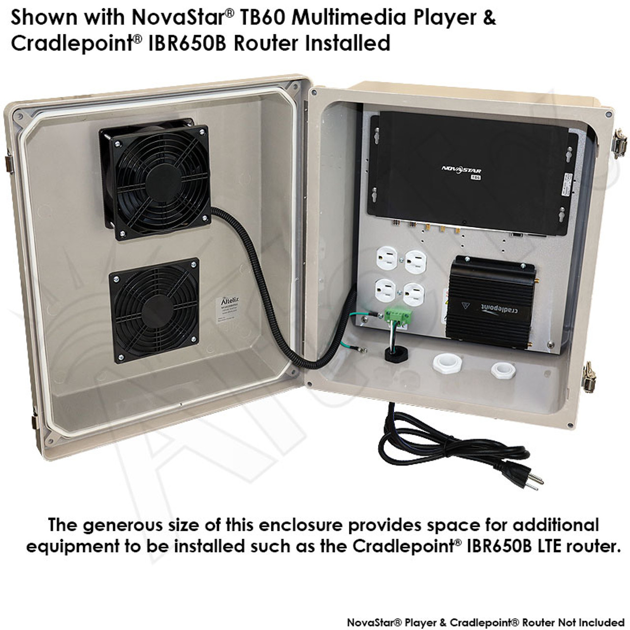 Altelix 14x12x8 Fiberglass Weatherproof Vented NEMA Enclosure for NovaStar®  Taurus Series TB30, TB50 & TB60 Multimedia Players with Cooling Fan, 120 