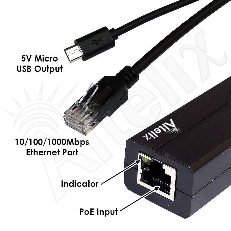 Altelix Gigabit 802.3af/at PoE Splitter Voltage Converter 5VDC 2.4
