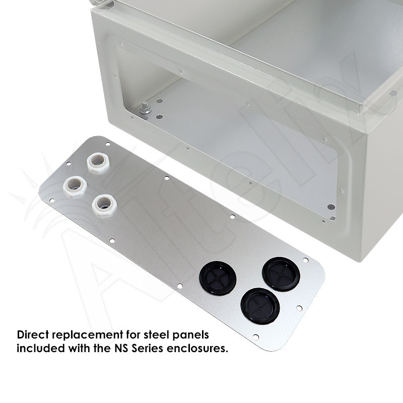 Aluminum Access Panel with 3 PG16 Cable Glands & 3 Cable Grommets