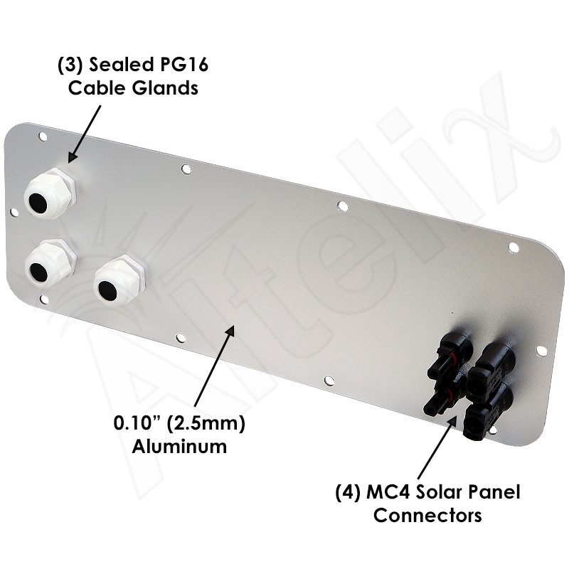 Anne Aluminum Access Panel with 3 PG16 Cable Glands & 4 MC4 Solar Power