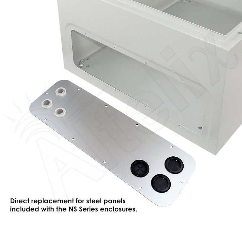 Aluminum Access Panel with 3 PG16 Cable Glands & 3 Cable Grommets