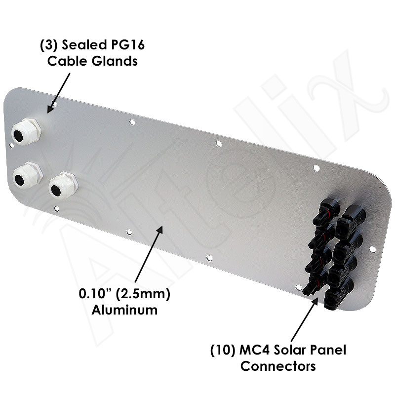 Aluminum Access Panel with 3 PG16 Cable Glands & 8 MC4 Solar Power