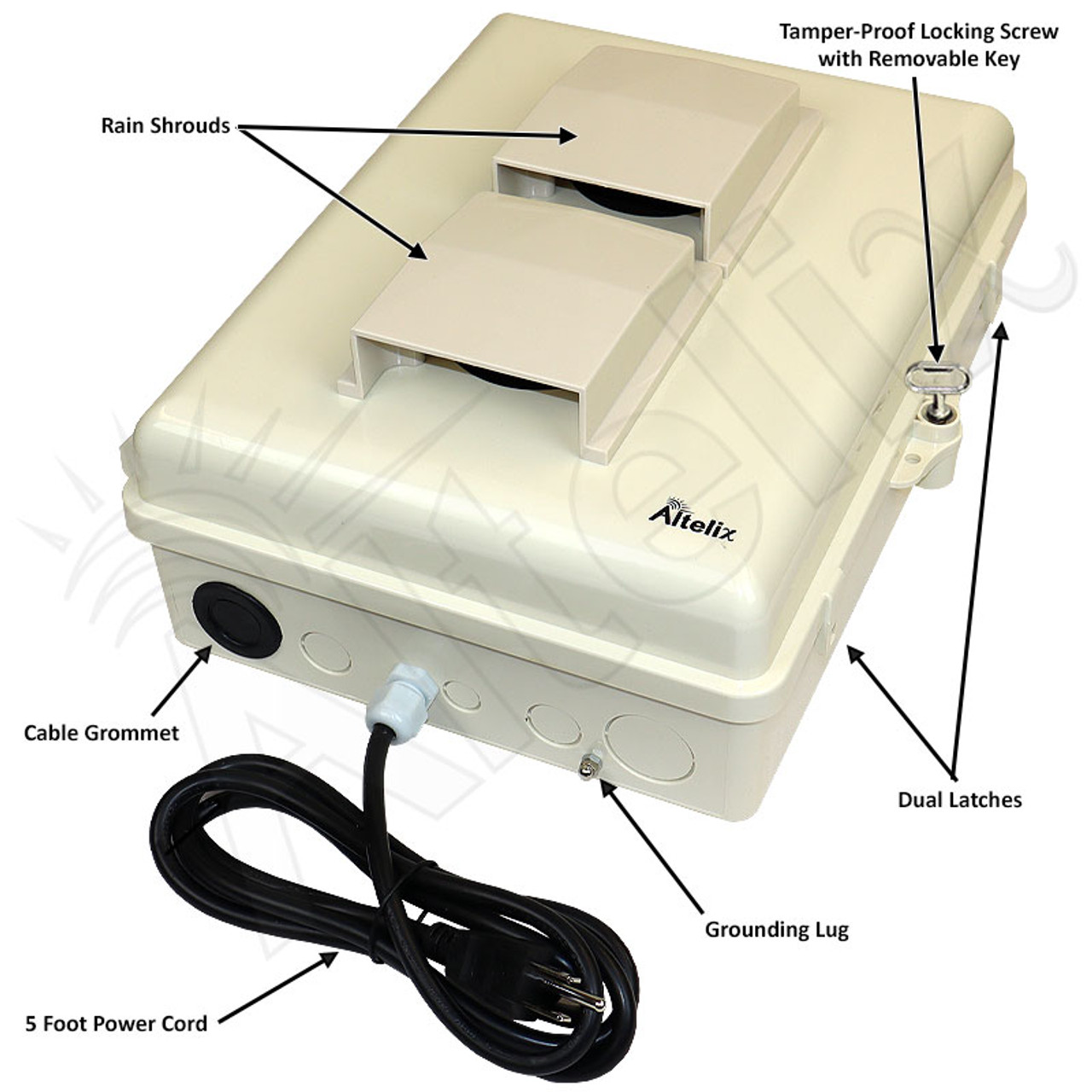 Altelix Weatherproof Vented Enclosure for  Ring® Security Base  Station with 120VAC Outlets and Power Cord - Altelix