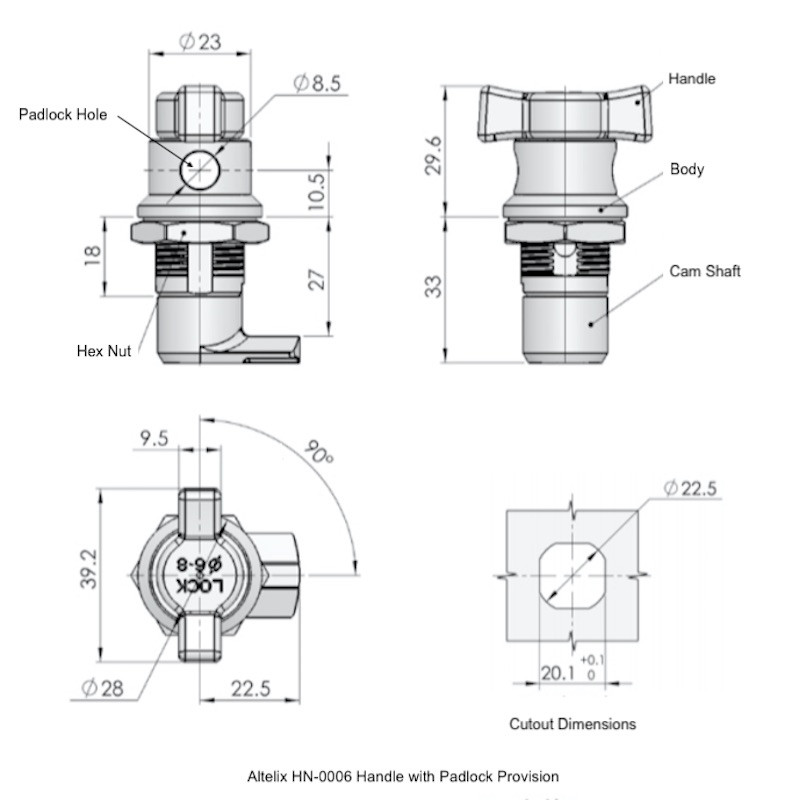 Handle Padlock Latch for NS/NX/NFC Series Enclosures - Altelix