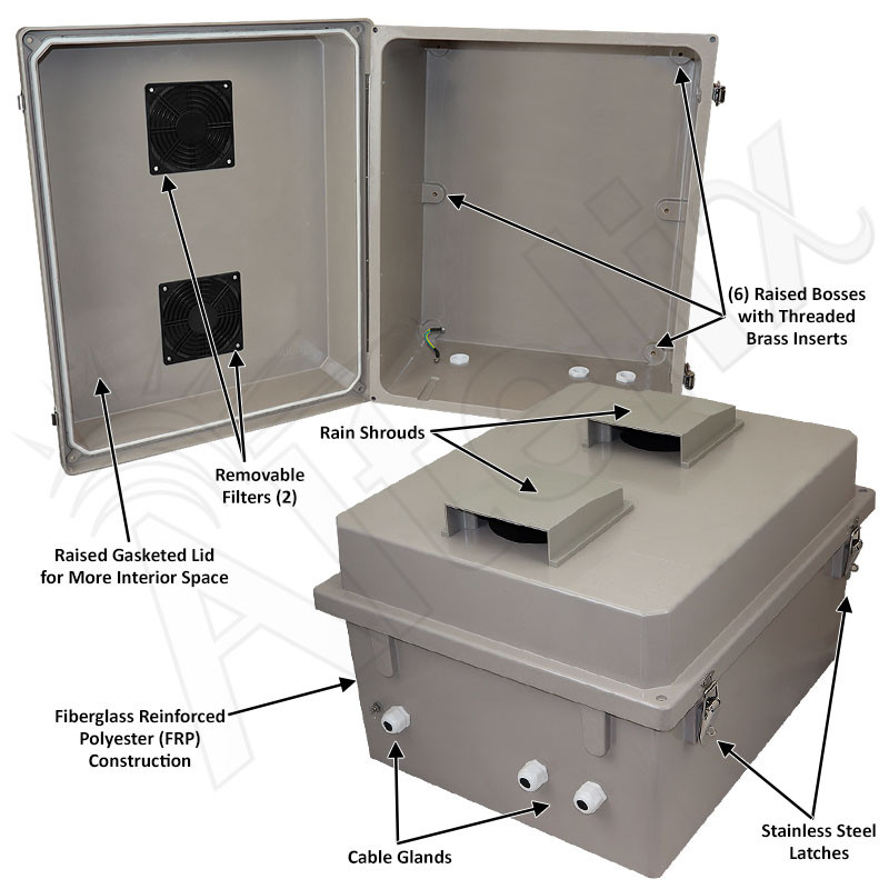 Altelix 20x16x12 Fiberglass Weatherproof Vented NEMA Enclosure