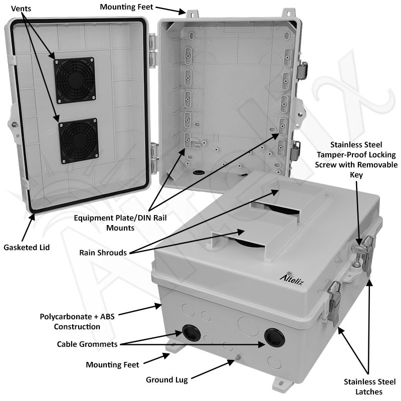 Altelix 14x11x7 Polycarbonate Vented Outdoor Enclosure
