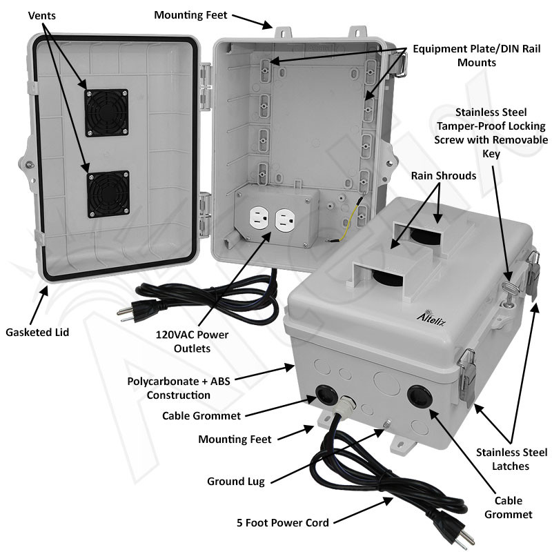 Altelix 12x9x7 Polycarbonate Vented Enclosure with 120 VAC Outlets