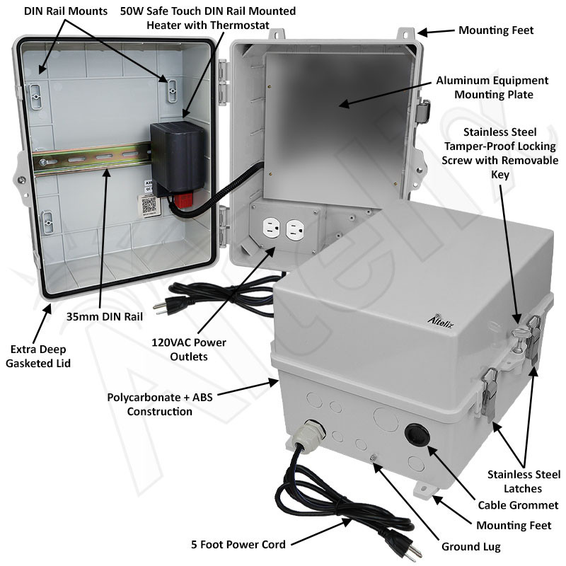 Altelix 14x11x9 NEMA 4X Polycarbonate Heated Enclosure with