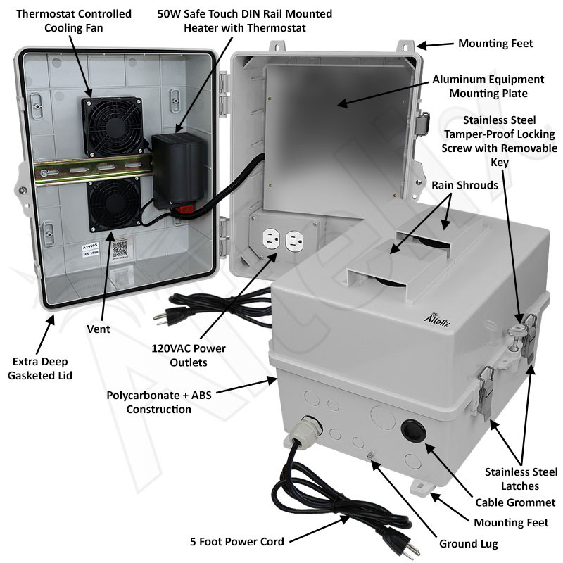 Altelix 14x11x9 Polycarbonate Heated Enclosure with Cooling Fan