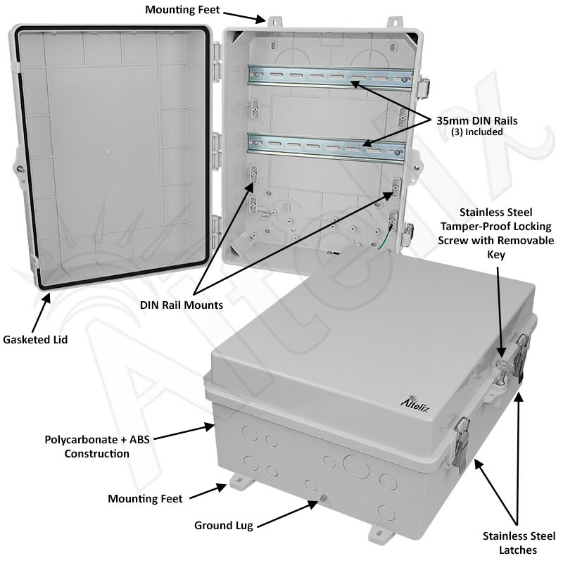 アレイ Altelix 17x14x7 NEMA 4X Polycarbonate DIN Rail Enclosure