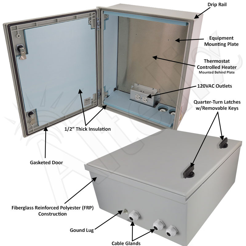 Altelix 20x16x8 Insulated NEMA 4X Fiberglass Heated Weatherproof
