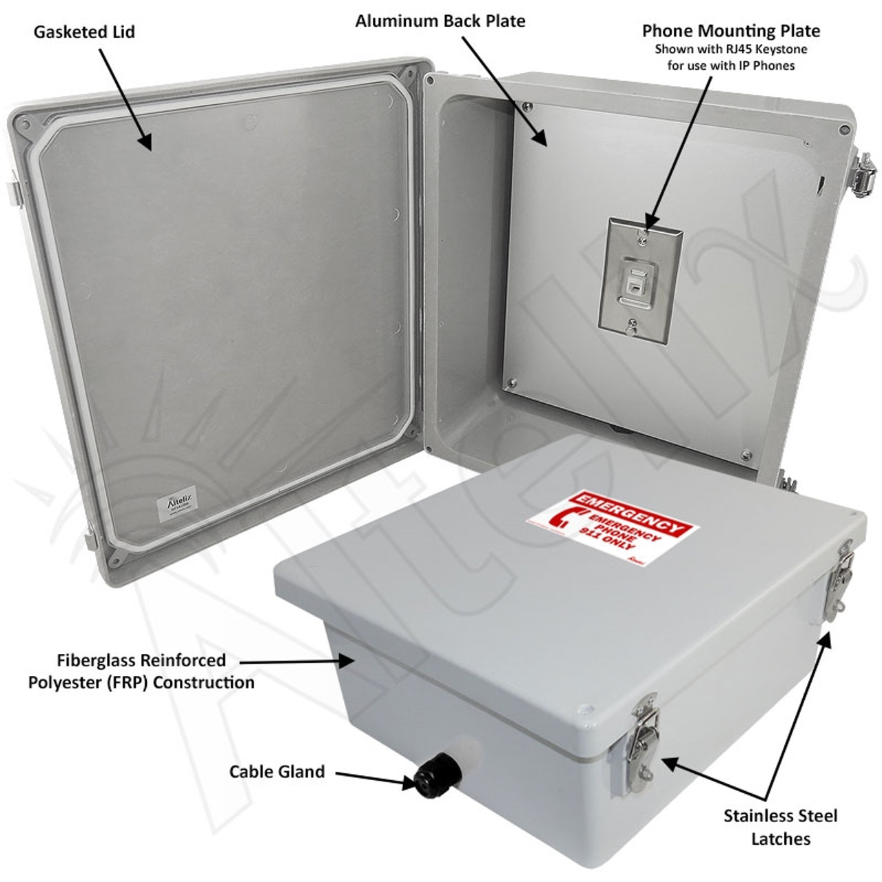 Altelix 14x12x6 NEMA 4X Outdoor Weatherproof IP Phone Call Box