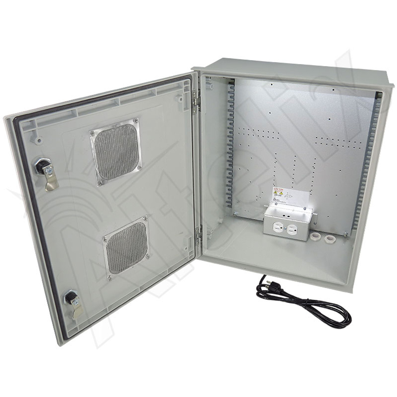 Altelix 20x16x8 Vented Fiberglass Weatherproof NEMA Enclosure with  Equipment Mounting Plate, 120 VAC Outlets & Power Cord