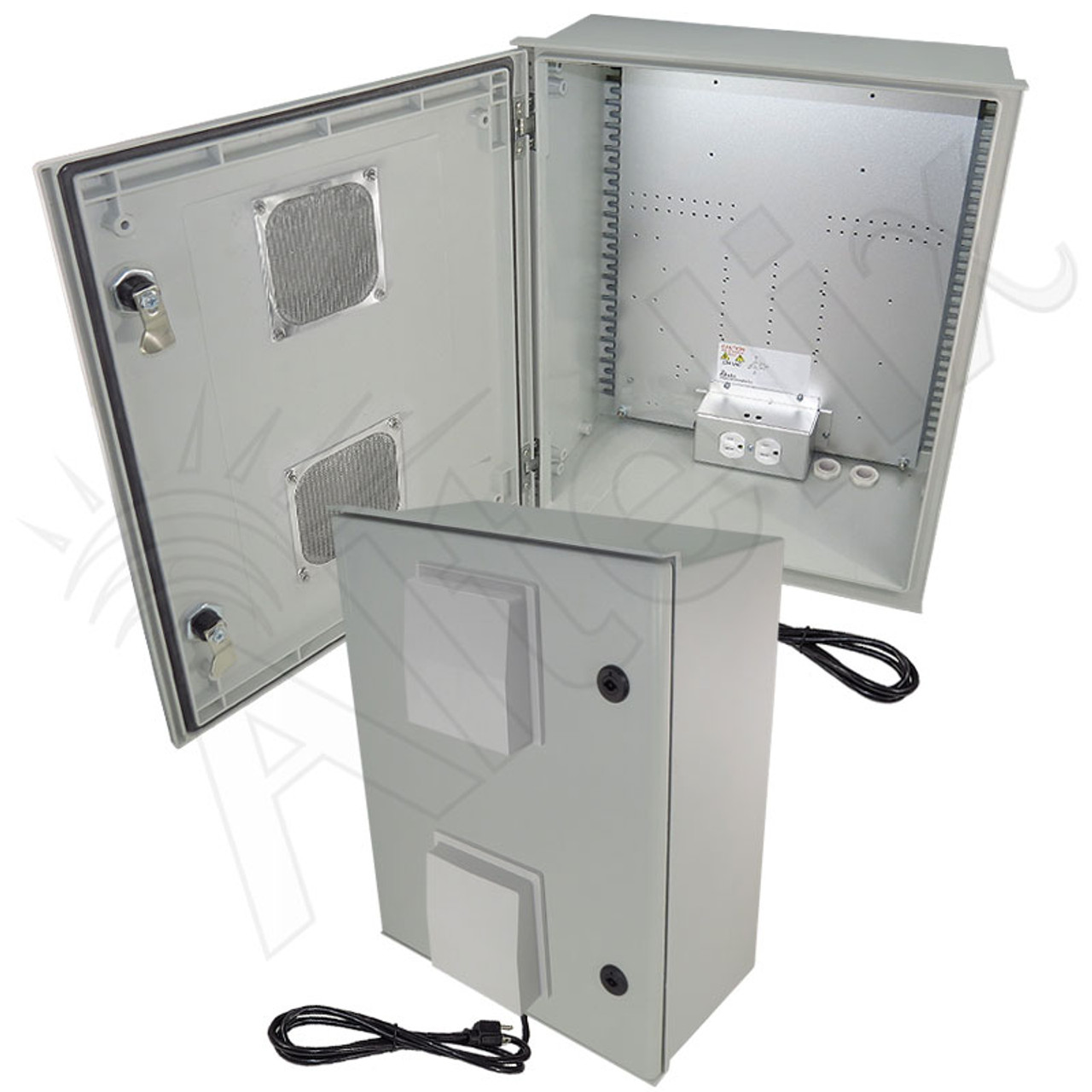 Altelix 20x16x8 Vented Fiberglass Weatherproof NEMA Enclosure with  Equipment Mounting Plate, 120 VAC Outlets & Power Cord