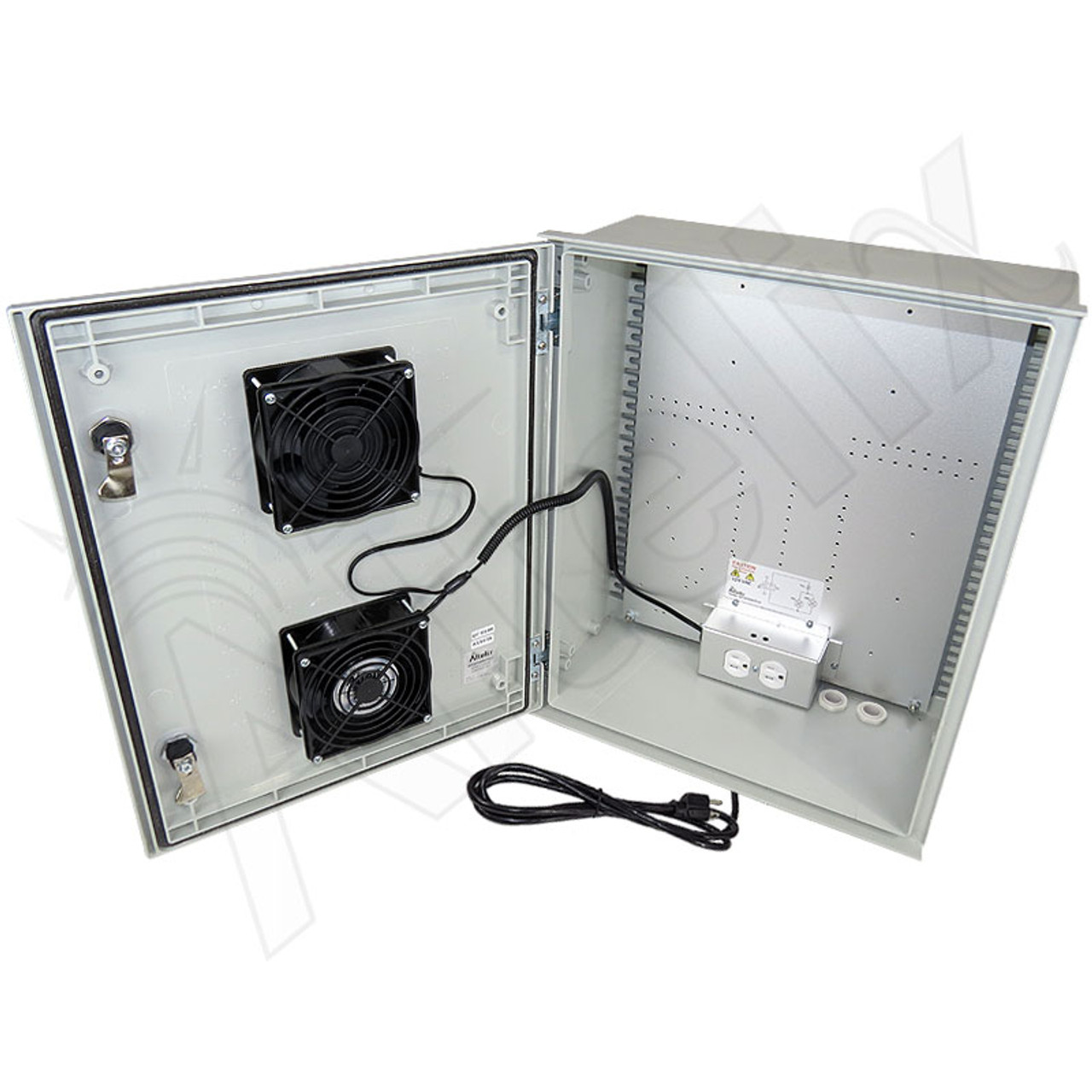 Altelix 20x16x8 Vented Fiberglass Weatherproof NEMA Enclosure with Dual  Cooling Fans and 120 VAC Outlets & Power Cord