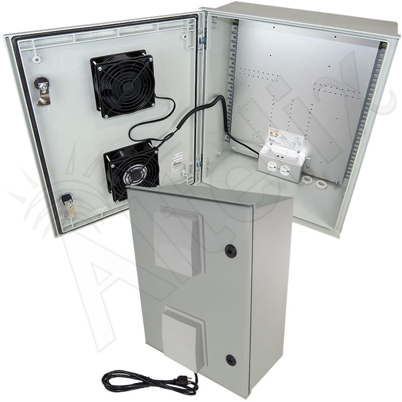 Altelix 20x16x8 Vented Fiberglass Weatherproof NEMA Enclosure with Dual  Cooling Fans and 120 VAC Outlets & Power Cord