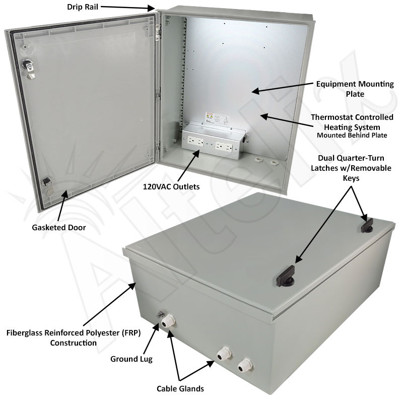 Altelix 24x20x9 NEMA 4X Fiberglass Heated Weatherproof Enclosure