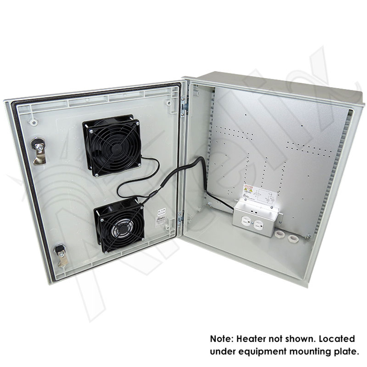 18x16x10 Polycarbonate Weatherproof Outdoor IP24 NEMA 3R Enclosure, 120 VAC  MNT PLT, Solid State Thermostat Heat & Fan DKGY