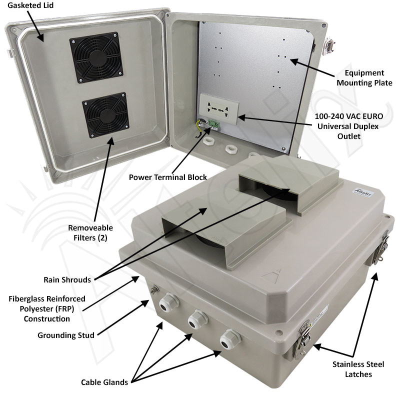 Altelix 14x12x8 Vented Fiberglass Weatherproof NEMA Enclosure with
