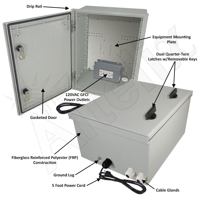 Altelix 16x12x8 NEMA 4X Fiberglass Weatherproof Enclosure with