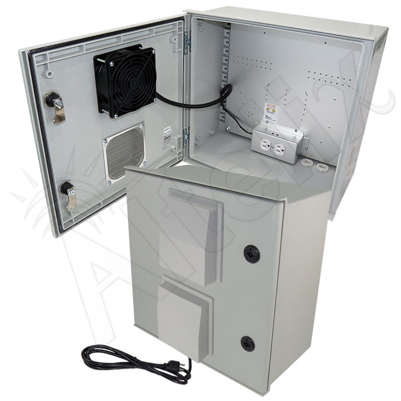 Altelix 16x16x8 Vented Fiberglass Weatherproof NEMA Enclosure with Cooling  Fan and 120 VAC Outlets & Power Cord