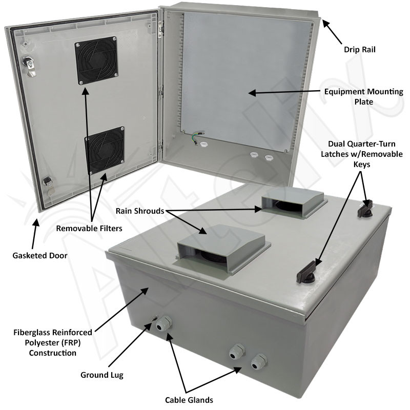 Altelix 24x20x9 Vented Fiberglass Weatherproof NEMA Enclosure with