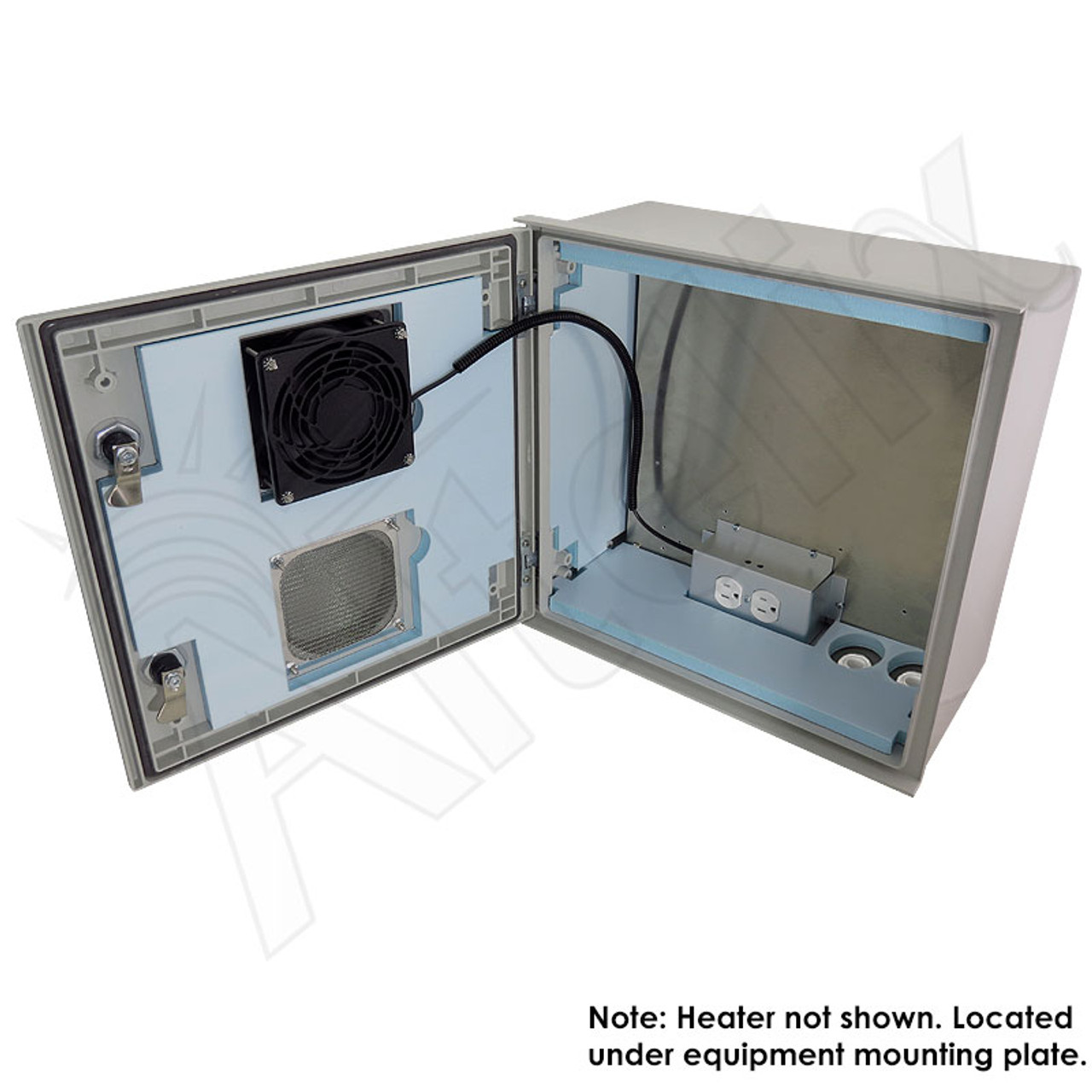 Altelix 16x16x8 Vented Insulated Fiberglass Weatherproof NEMA Enclosure  with Cooling Fan, 200W Heater and 120 VAC Outlets