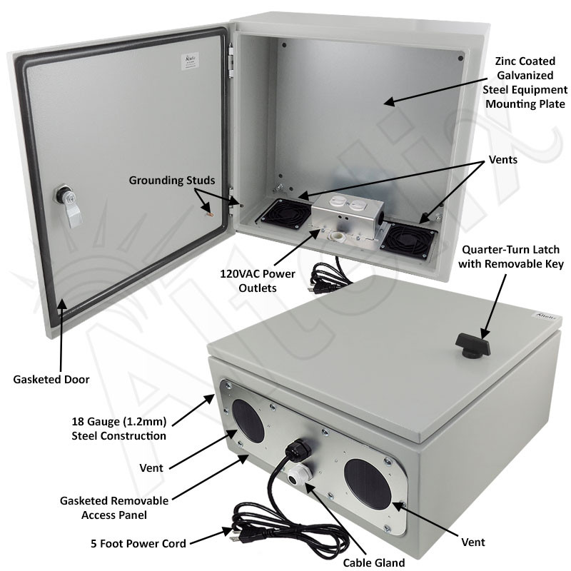 Altelix 16x16x8 Vented Steel Weatherproof NEMA Enclosure with 120