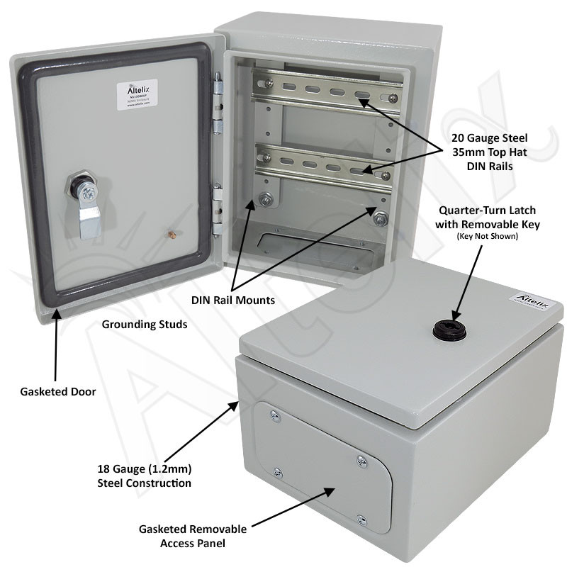 Altelix 10x8x6 Industrial DIN Rail NEMA 4X Steel Weatherproof